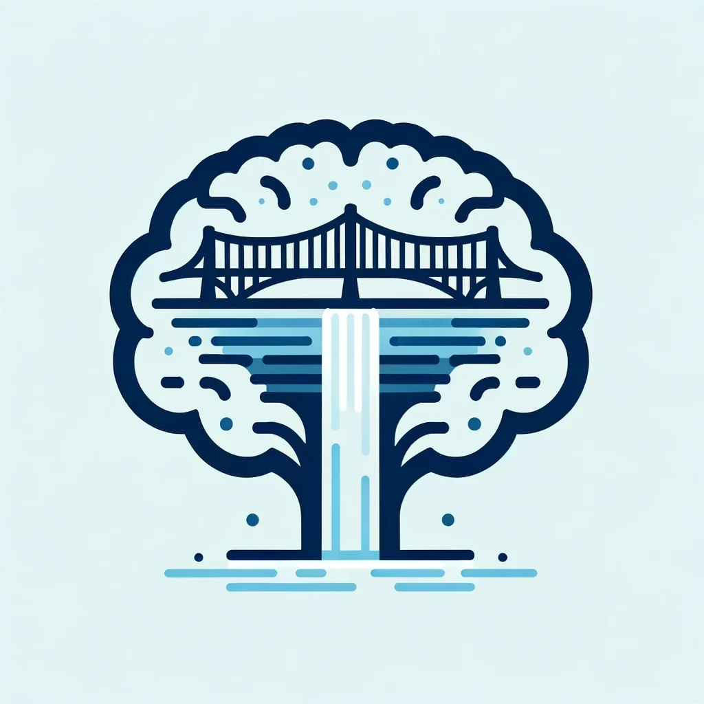 Hamilton Neurofeedback’s logo: an illustration of a brain with a waterfall and a bridge inside it.